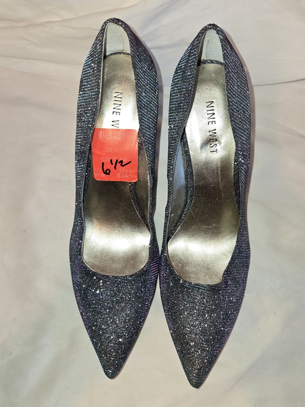 Nine West Iridescent Sparkle Pointed-Toe Pumps in Black/Purple SZ 6 1/2